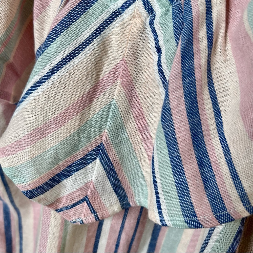 Ava James NWT Linen Blend Off The Shoulder Blouse Sz M Pastel Striped Pink Blue - Picture 3 of 10